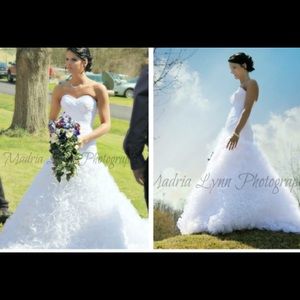 White strapless lace back wedding dress